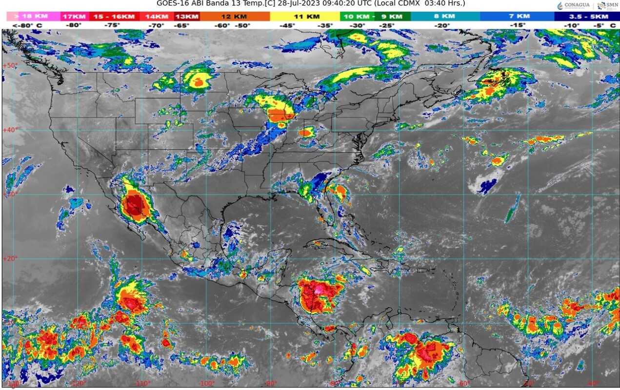 Pronóstico del clima para hoy viernes 28 de julio 2023 en Quintana Roo; cielo medio nublado por la tarde con lluvias puntuales fuertes.