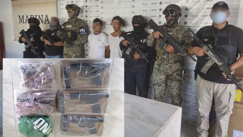 Caen en Tulum dos sujetos con droga y tres pistolas