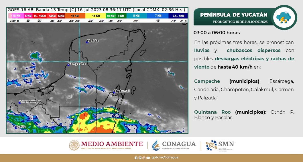 Pronóstico del clima para hoy domingo 16 de julio 2023 en Quintana Roo; cielo parcialmente nublado con chubascos vespertinos.