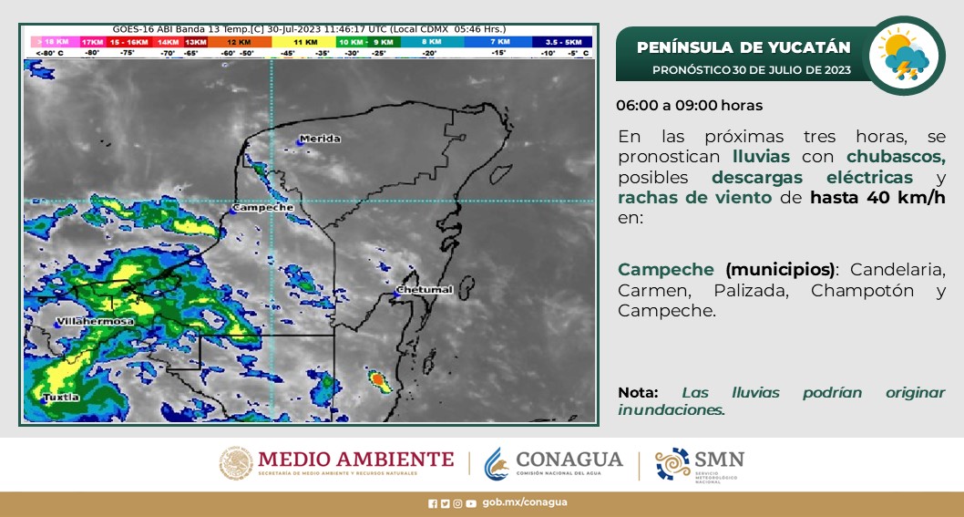 Pronóstico del clima para hoy domingo 30 de julio 2023 en Quintana Roo; cielo medio nublado a nublado y chubascos para el estado.