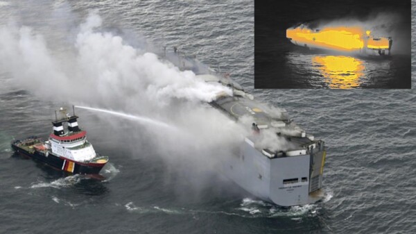 Se incendia barco con 3 mil autos en costas neerlandesas