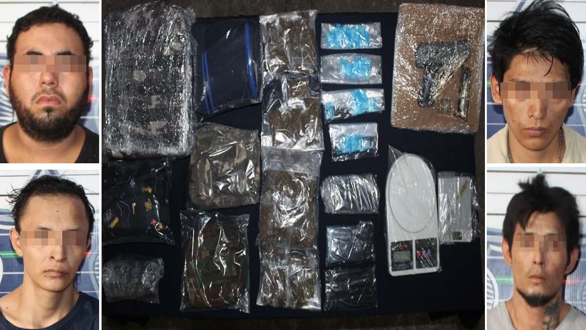 Detenidos con armas y drogas en la Supermanzana 251 de Cancún; cuatro sujetos fueron sorprendidos por policías.