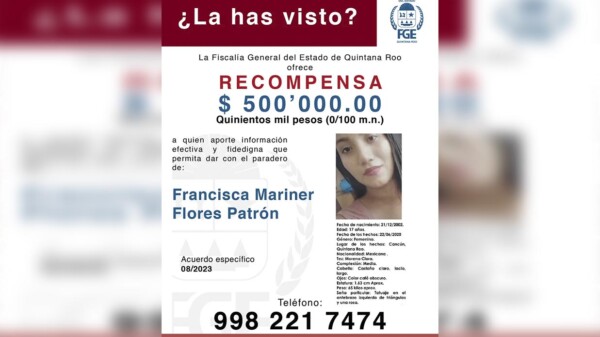 Ofrece FGEQROO recompensa por información de menor desaparecida hace 3 años