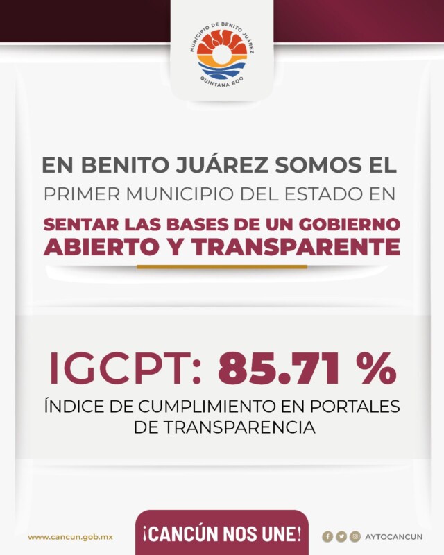 Cancún, ejemplo de cumplimiento de transparencia en el estado: Ana Paty Peralta; se coloca Benito Juárez entre los primeros lugares.