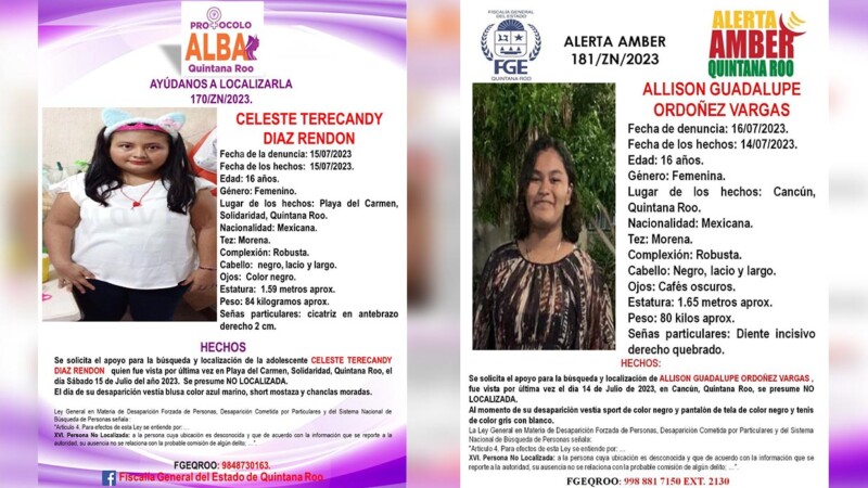 Continuan desaparecidas dos menores, en Cancún y Playa Del Carmen