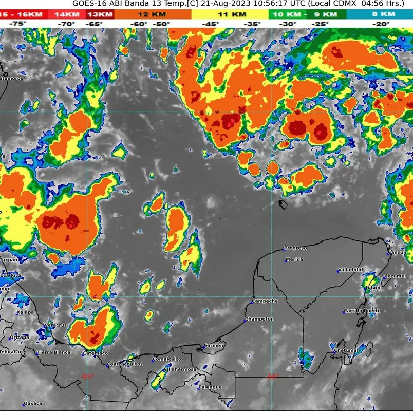 Pronóstico del clima para hoy lunes 21 de agosto 2023 en Quintana Roo; cielo medio nublado con lluvias puntuales fuertes en la Península.
