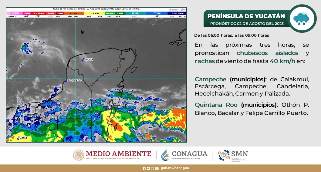 Clima para hoy miércoles 2 de agosto 2023 en Quintana Roo; cielo medio nublado a nublado con lluvias en Quintana Roo.