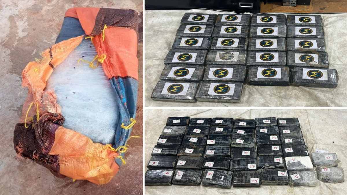 Se decomisaron cinco costales con 156 paquetes tipo “ladrillo”, con un peso aproximado de 159 kilogramos.