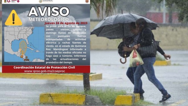 Fuertes lluvias afectarán a Quintana Roo a partir de este jueves