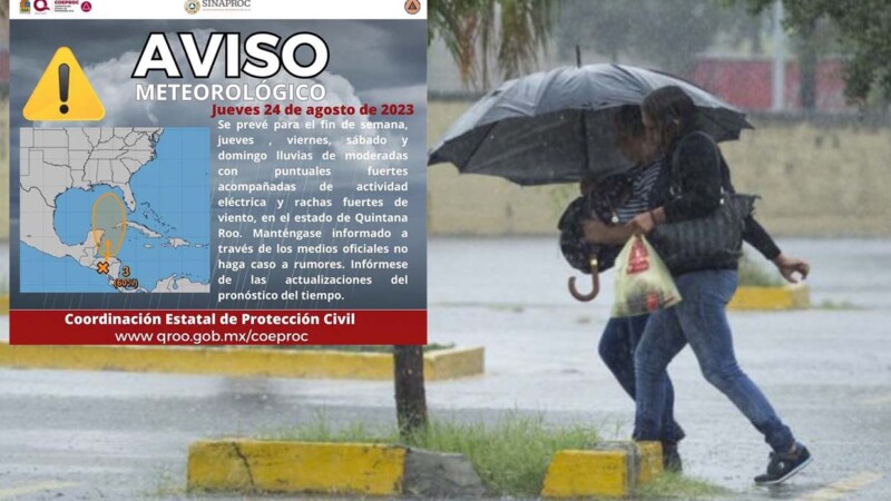 Fuertes lluvias afectarán a Quintana Roo a partir de este jueves