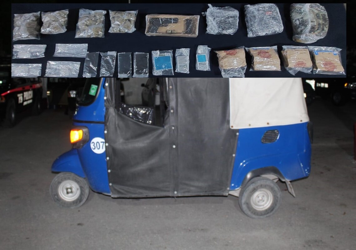 Detienen a narcobanda en la Región 226 de Cancún; utilizaban un mototaxi para la distribución de narcóticos.