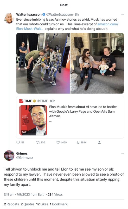 Grimes suplica a su ex Elon Musk que la deje ver a su hijo