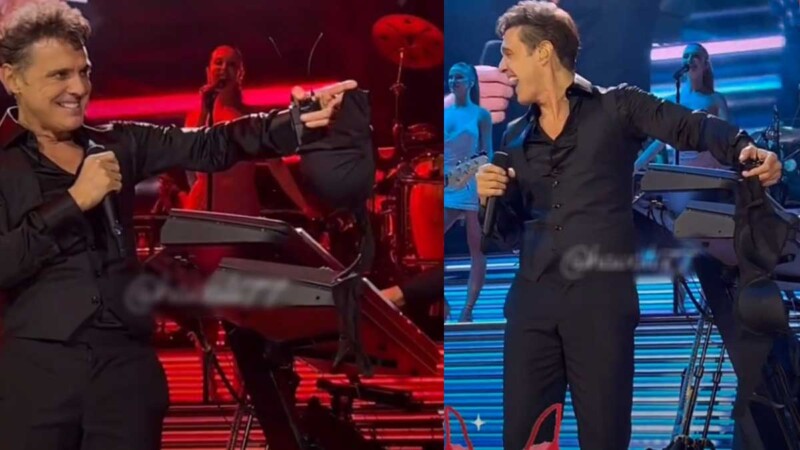 Luis Miguel recibe el brasier de una fan en el escenario