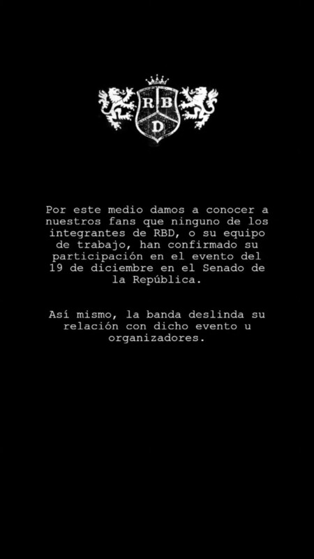 RBD se deslinda de evento de reconocimiento en el Senado