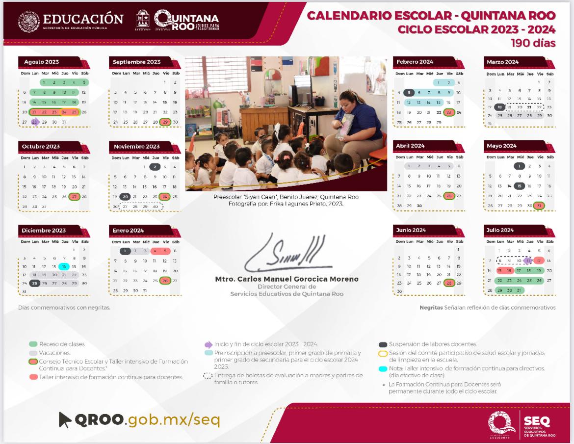 Así será el calendario escolar 2023-2024 de educación básica en Quintana Roo; consta de 190 días aplicables a escuelas públicas y particulares.