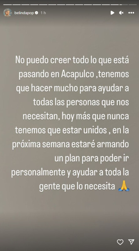 Belinda prepara colecta para ayudar a damnificados de Acapulco