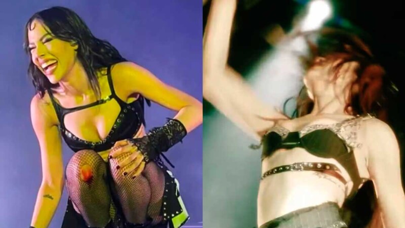 Danna Paola sufre caída en concierto de las Fiestas de Octubre