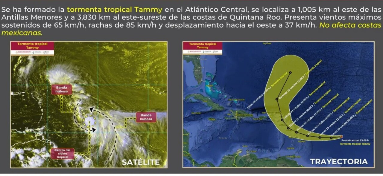 CLIMA: Se formó en el océano Atlántico la tormenta tropical ‘Tammy’; el fenómeno meteorológico se ubicó a 3,830 km al este de las costas de Quintana Roo.