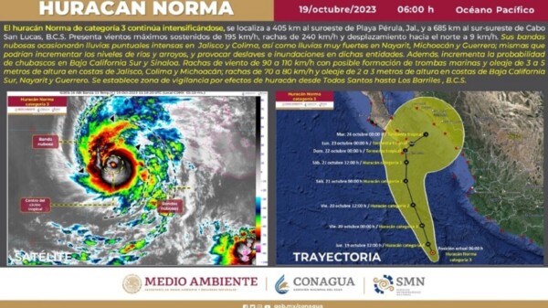 Se intensifica ‘Norma’ a huracán categoría 3