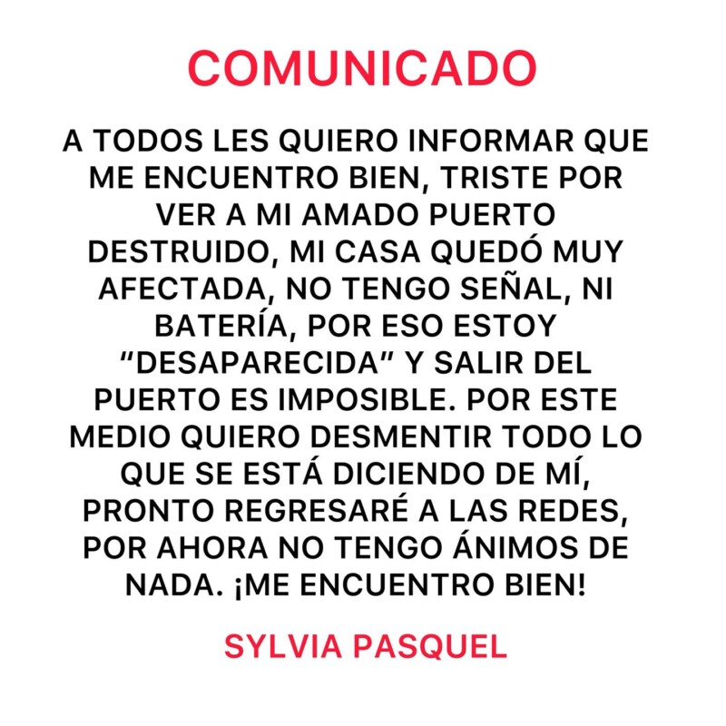 Sylvia Pasquel da señales de vida tras el paso del huracán Otis en Acapulco