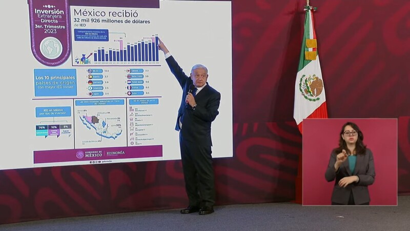 Destaca AMLO aumento de inversión extranjera en México