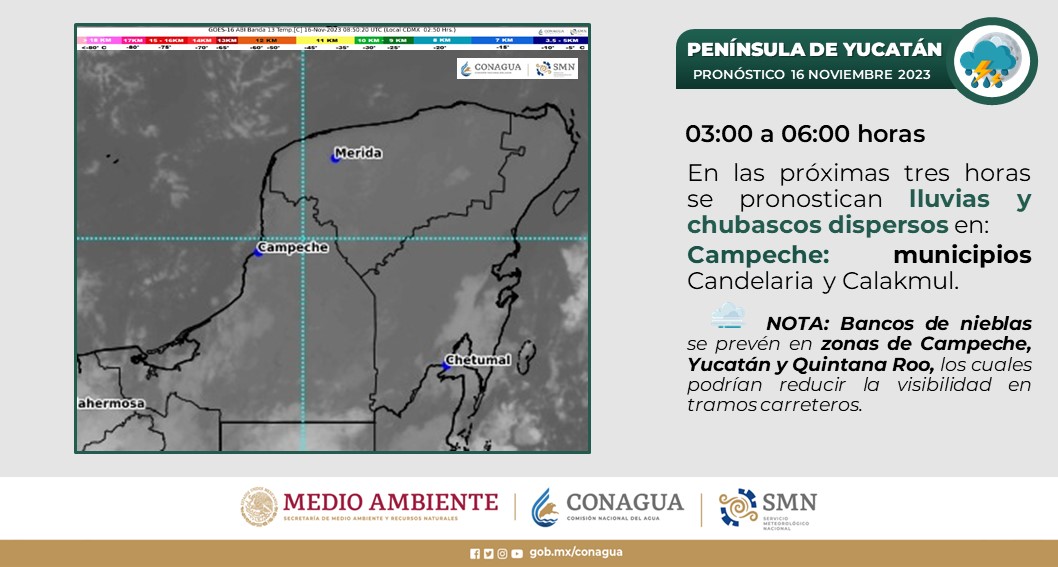 Pronóstico del clima para hoy jueves 16 de noviembre 2023 en Quintana Roo; cielo medio nublado con posibilidad de chubascos en el estado.