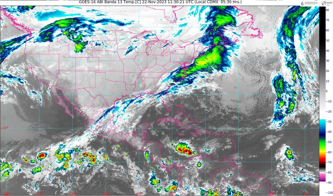 Pronóstico del clima para hoy miércoles 22 de noviembre 2023 en Quintana Roo; cielo medio nublado a nublado con lluvias puntuales en el estado.