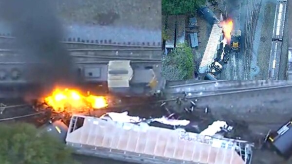 Arde tren cargado con diesel tras choque en Atlanta