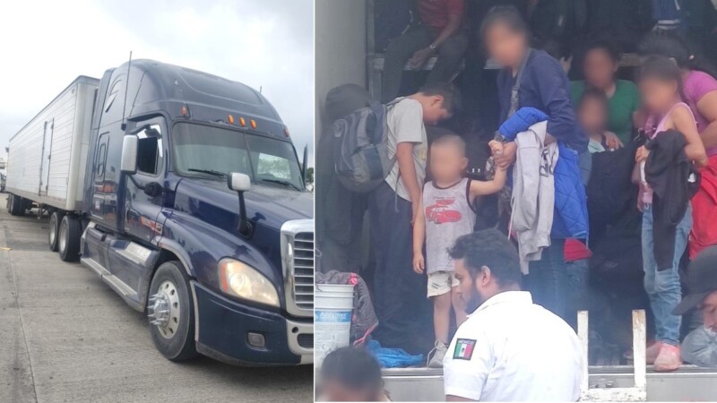 Abandonan tráiler con 215 migrantes en Veracruz (VIDEO).