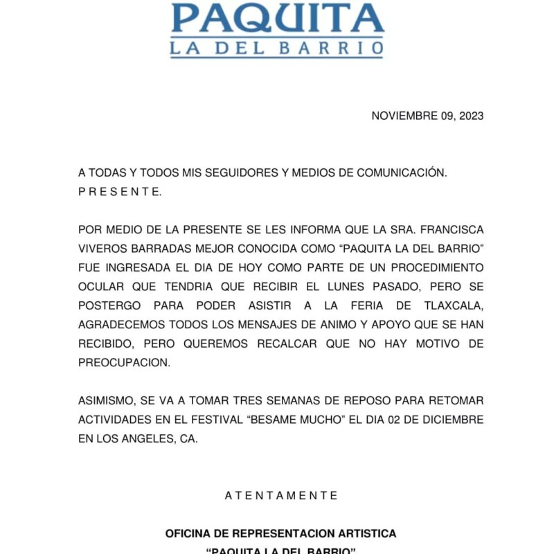Paquita la del Barrio es hospitalizada por esta razón