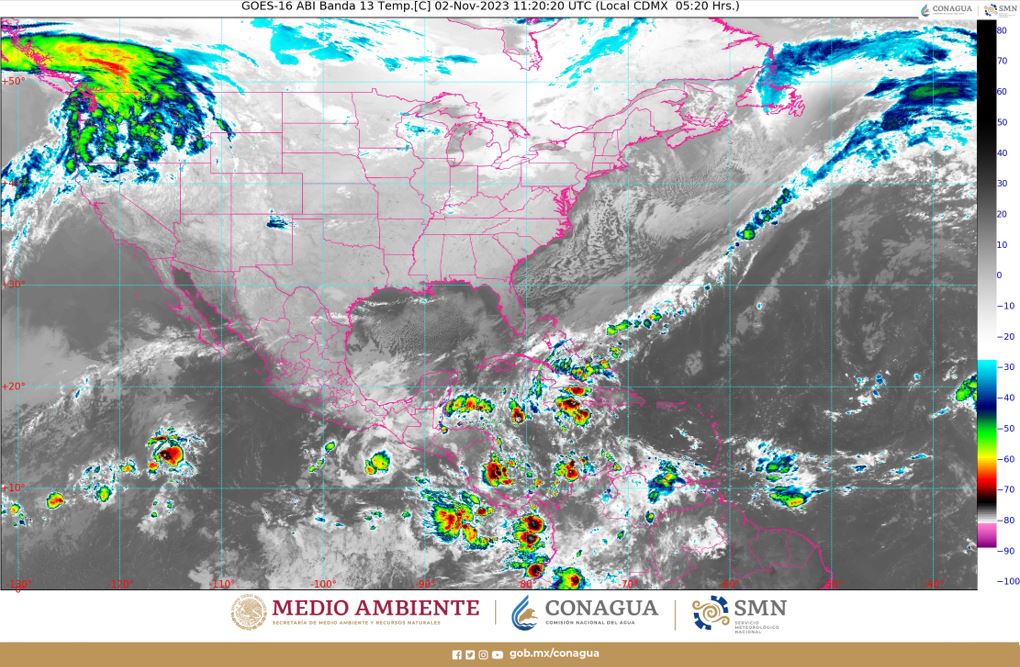 Pronóstico del clima para hoy jueves2 de noviembre 2023 en Quintana Roo; cielo medio nublado con lluvias puntuales muy fuertes en la entidad.