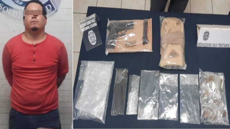 Detienen a sujeto con drogas y un arma de fuego en Playa del Carmen