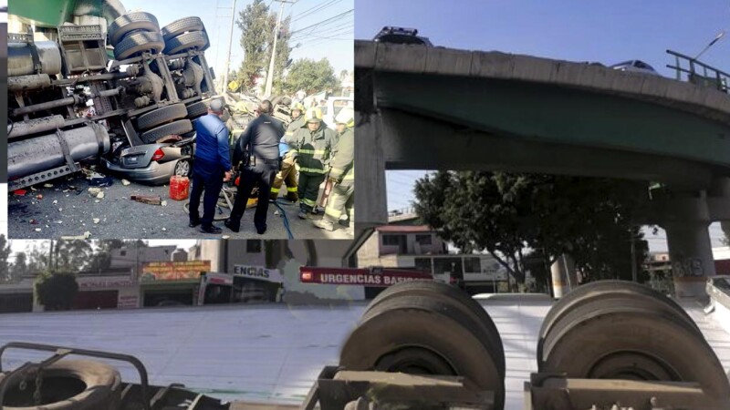 Se desploma trailer de puente en Edomex sobre 3 vehículos