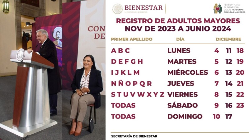 Anuncian calendario de inscripción a pensión de adultos mayores