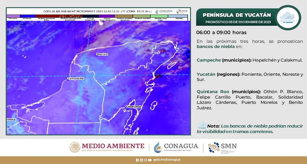 Pronóstico del clima para hoy domingo 3 de diciembre 2023 en Quintana Roo; cielo medio nublado con lluvias fuertes en Quintana Roo.