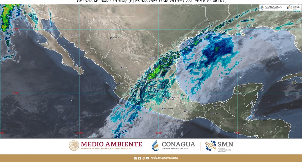 Pronóstico del clima para hoy miércoles 27 de diciembre 2023 en Quintana Roo; cielo nublado con probabilidad de lluvias puntuales muy fuertes en la región.