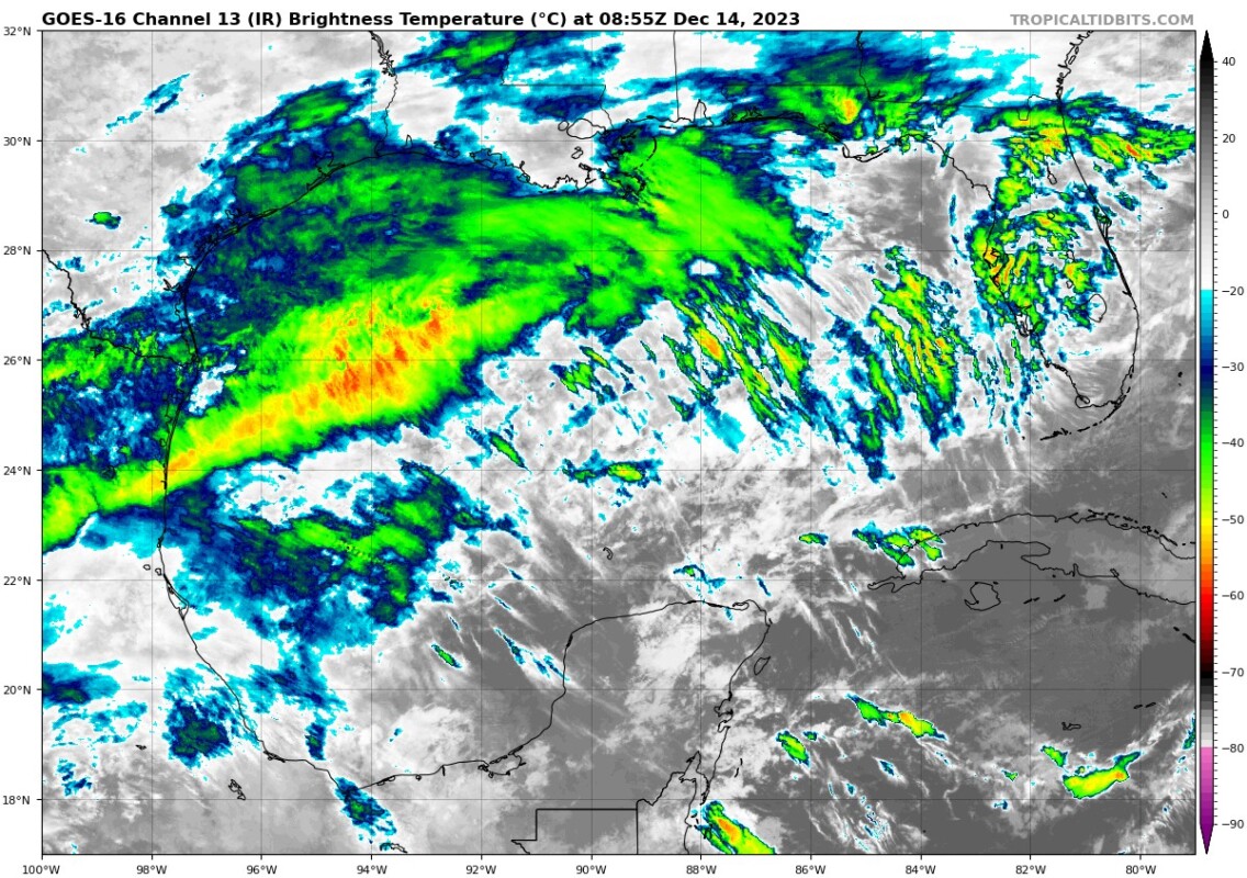 Pronóstico del clima para hoy jueves 14 de diciembre 2023 en Quintana Roo; cielo nublado en el transcurso del día y con lluvias puntuales en el estado.