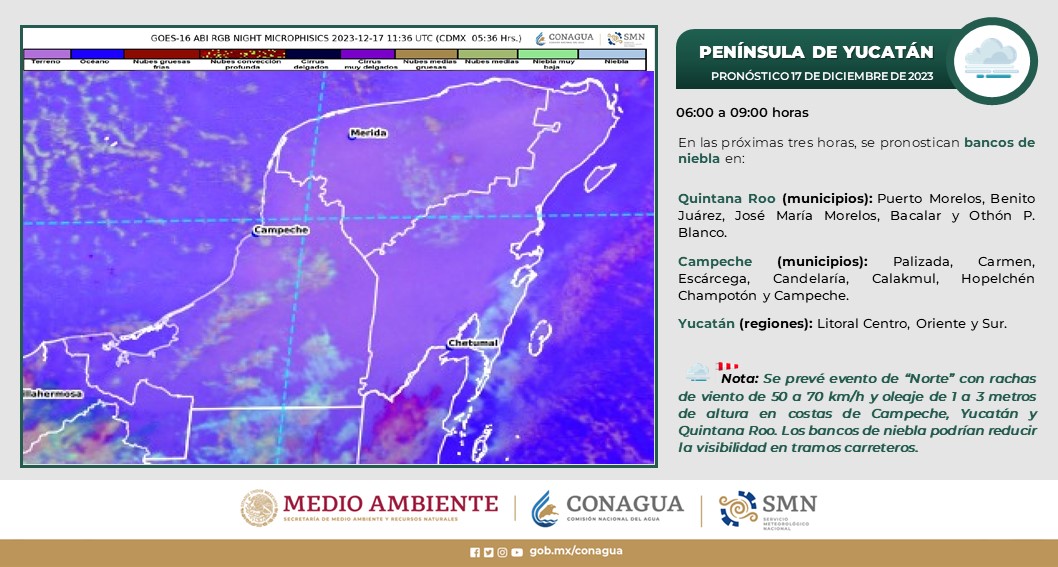 Pronóstico del clima para hoy domingo 17 de diciembre 2023 en Quintana Roo; cielo medio nublado con posibilidad de lluvias aisladas en el estado.