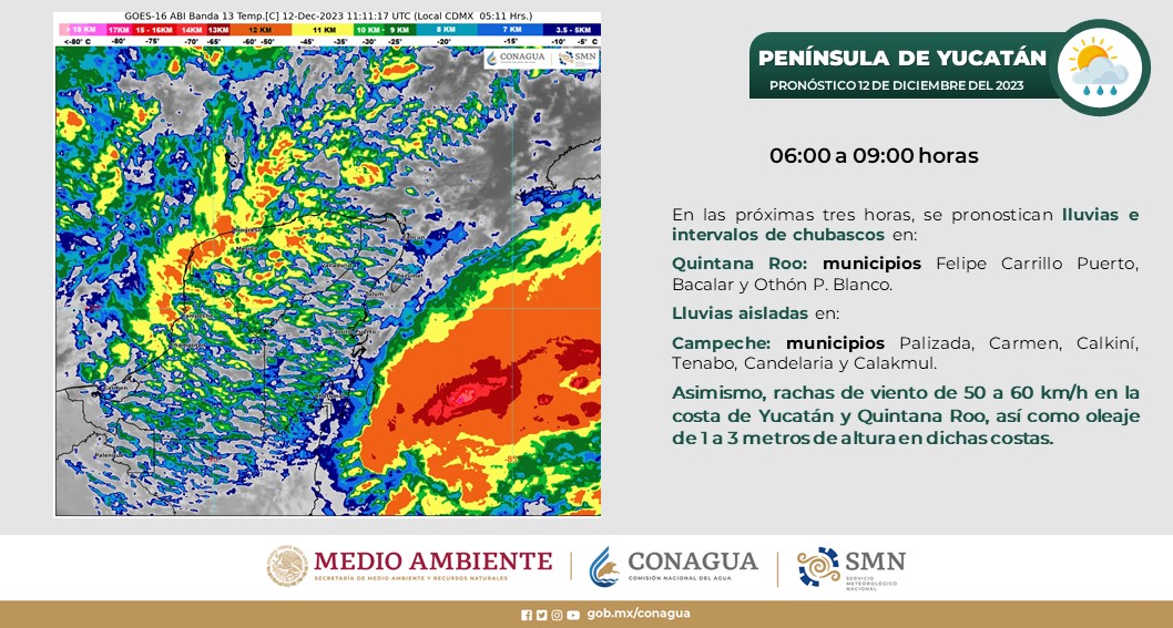 Pronóstico del clima para hoy martes 12 de diciembre 2023 en Quintana Roo; cielo nublado con probabilidad de lluvias intensas.
