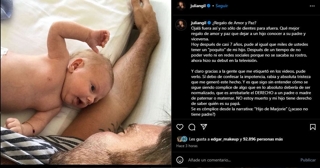 Julián Gil explota contra Marjorie de Sousa por debut en televisión de su hijo