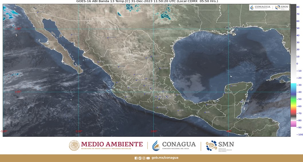 Pronóstico del clima para hoy domingo 31 de diciembre 2023 en Quintana Roo; cielo con nubosidad dispersa y sin lluvia en la región.