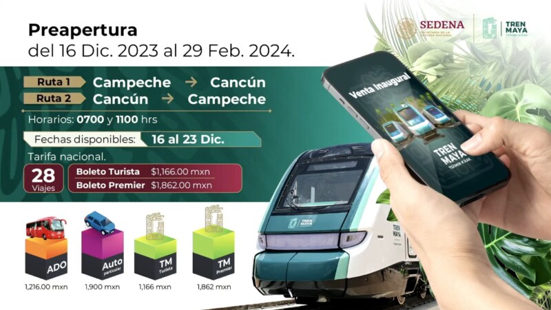 Hay boletos disponibles para el Tren Maya este mes
