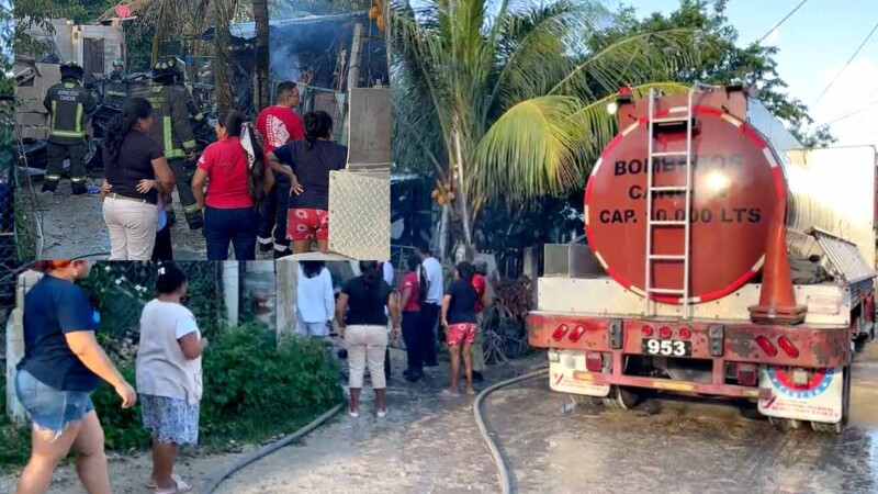Incendio consume vivienda en colonia de Cancún