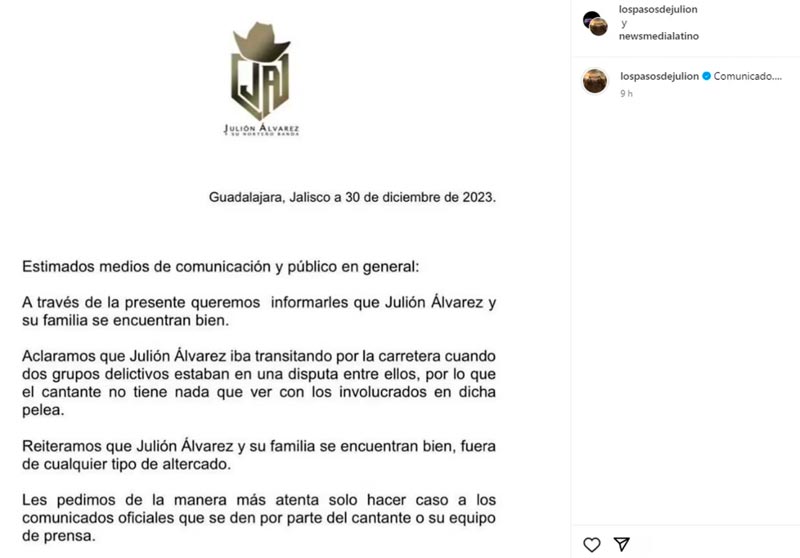 Julión Álvarez habla del enfrentamiento armado en Chiapas