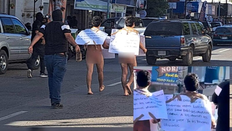 Por vender vapeadores sin permiso, narcos tablean y humillan a estudiantes en Sinaloa