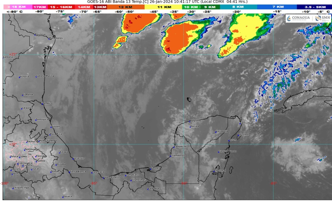 Pronóstico del clima para hoy viernes 26 de enero 2024 en Quintana Roo; cielo medio nublado con lluvias e intervalos de chubascos en el estado.