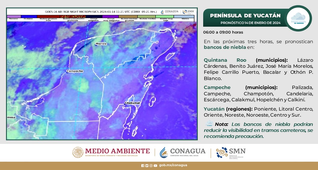 Pronóstico del clima para hoy viernes 12 de enero 2024 en Quintana Roo; cielo medio nublado a nublado con intervalos de chubascos en Quintana Roo.
