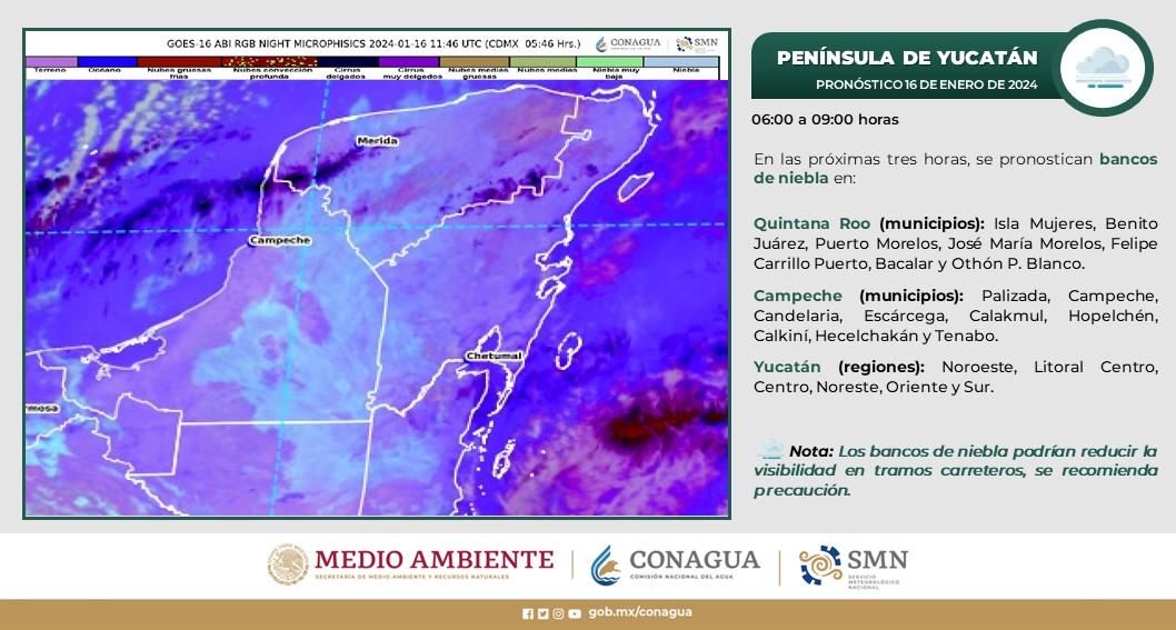 Pronóstico del clima para hoy martes 16 de enero 2024 en Quintana Roo; cielo medio nublado con probabilidad de lluvias aisladas en el estado.