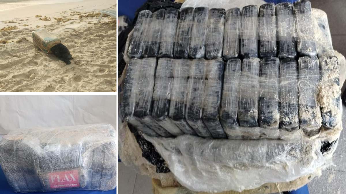 Aseguran costal con droga en la Zona Hotelera de Cancún; eran 25 paquetes con presunta cocaína con un peso de 25.248 kilogramos.