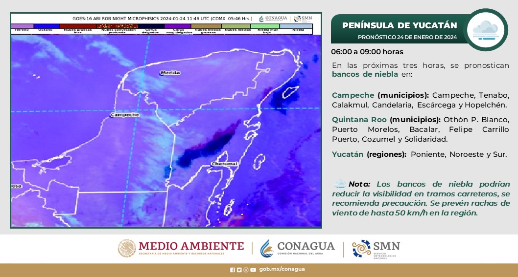 Pronóstico del clima para hoy miércoles 24 de enero 2024 en Quintana Roo; cielo despejado por la mañana y medio nublado durante la tarde con chubascos.